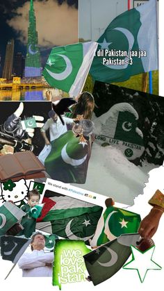 collage of pakistan and pakistan flags with the city lights in the background at night