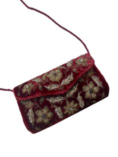 Divine Vintage Womens 1970s Velvet Red Shoulder Bag A really beautiful piece Intricate Metal Wire Work Embroidery  Immaculate condition Button Fastening  Bohemian 70s Anita Wallenberg Bag Measurements Bag Body Width across 8 Inch Length down 6 Inch Dangle drop length of strap 22 Inch Bohemian 70s, Anita Pallenberg, Bag Measurements, Embroidered Bag, Wire Work, Metal Wire, Lady In Red, Purses And Handbags, Red Velvet