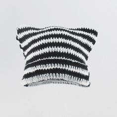 Crochet Beanie Cat Ears Style: Casual Pattern Type: Striped Material: Cotton, Acrylic Adult Size: for head 56-59 cm Beanie Cat Ears, Cat Ears Cap, Cute Cat Ears, Singer Dr, Rock Singer, Striped Beanie, Cat Beanie, Bonnet Crochet, Striped Beanies