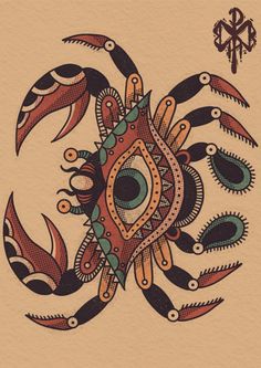 an artistic design with many different colors and designs on it's face, including the eye