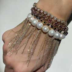 Pearl & Chain Fringe Stretch Bracelet Fringe Bracelet, Chain Fringe, South Sea Pearls, Oxidized Silver, Pearl Chain, Pearl Color, Gold Filled Chain, Black Pearl, Gold Pearl