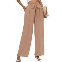 This Chiclily high waisted belted wide leg pants for women fit more women than normal pants for its design. It will work even If you are curvy or have thick calves and thighs. The bow in the front is a nice little addition to dress them up as well, and make them more stylish than most summer pants. Stylish Design: High waisted pants with elastic waistband and tied belt. Convenient Side Pockets-the pockets are practical and cute, deep and roomy enough to hold your hands, phone, wallet, keys, etc. Women Wide Leg Pants, Thick Calves, Casual Office Wear, Wide Leg Lounge Pants, Peach Puff, Loose Trousers, Work Trousers, Pants With Pockets, Summer Pants