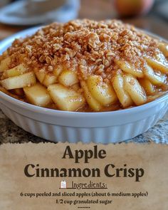 an apple cinnamon crisp in a bowl on a table