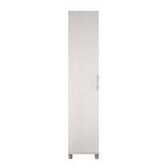 a tall white cabinet sitting on top of a floor