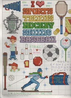 the cross stitch pattern is designed to look like it has many different things on it