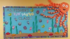 a bulletin board with an octopus and other sea animals on it that says ms fisher's funtasic class