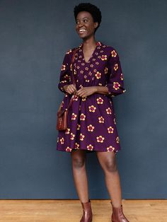 Sohla is the mini dress for people who don't think they can wear a mini! The tunic-style shape and just-short-enough length team up to deliver on-trend style with casual comfort. Delicate ties at the neck and hand embroidery up the style details, and the retro-inspired flower print delivers a mod but modern look in rich purple for fall. 100% Cotton Hand embroidery Industrial screen print Length of size M is 36" from top of bodice Made at a fair trade women's cooperative in India Fair Trade Clothing, Screen Printed Fabric, Dress Retro, Rich Purple, Tights And Boots, Flower Print Dress, Fashion Revolution, Trend Style, Style Upgrade