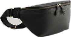 a black leather fanny bag with two zippers