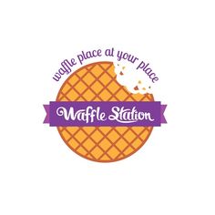 the waffle station logo is shown in purple and white, with an image of a piece