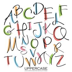 an uppercase alphabet with different colors and numbers on it, including the letter's lower