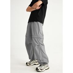 Detachable Waterproof Wide Leg Gray Casual Pants Fabric: 100% Nylon Size: S, M, L, XL Multiple Color Selections: Gray  Season: Spring, Fall, Summer Nylon Cargo Pants With Zip Fly For Outdoor, Outdoor Nylon Cargo Pants With Zip Fly, Gray Baggy Cargo Pants For Outdoor, Baggy Gray Outdoor Pants, Baggy Gray Pants For Outdoor, Casual Nylon Pants With Zip Fly, Gray Techwear Pants For Outdoor Activities, Nylon Pants With Zip Fly For Outdoor, Nylon Outdoor Pants With Zip Fly