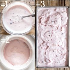 three pictures showing how to make ice cream