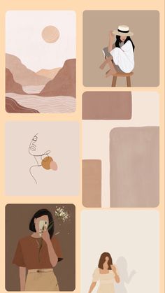 a series of illustrations depicting people sitting in different places