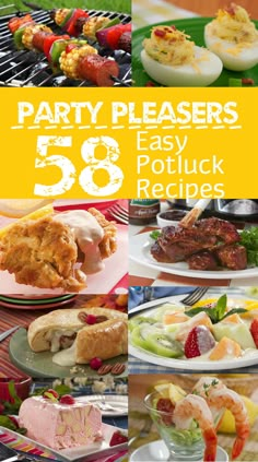 the cover of party pleasers easy potluck recipes, including chicken and shrimp