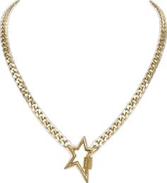 Bold Star Lock Necklace Gold - LAURA CANTU JEWELRY Trendy Gold Plated Pendant Chain Necklace, Trendy Gold-plated Pendant Chain Necklace, Trendy Gold Pendant Chain Necklace, Trendy Metal Star Chain Necklace, Trendy Metal Chain Necklace With Star Shape, Star-shaped Metal Chain Necklace As Gift, Star-shaped Metal Chain Necklace For Gift, Star Shaped Metal Chain Necklace As Gift, Star-shaped Metal Clavicle Necklace