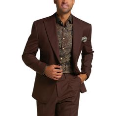 Fully Loaded With Extra Pockets, Interior Lining And A Peak Lapel, This Solid Brown Jacket From Tayion Collection Combines A Timeless Silhouette With Modern Features. Classic Fit Through The Shoulders, Chest And Waist With Standard Armholes And Sleeves. Peak Lapel. Two-Button Closure; Four-Button Cuffs. Three Front Flap Pockets, Left Chest Welt Pocket. Three Interior Piped Pockets. Side Vents. Fully Lined. Condition: New With Tags Size: 40 Regular Color: Brown Material Composition: 52% Wool, 46% Fall Semi-formal Single Breasted Sets, Fall Semi-formal Single-breasted Sets, Fitted Suits With Pressed Crease For Fall, Semi-formal Fall Notch Lapel Set, Semi-formal Fall Sets With Notch Lapel, Elegant Fall Three-piece Suit With Long Sleeves, Elegant Long Sleeve Three-piece Suit For Fall, Elegant Brown Business Casual Sets, Elegant Three-piece Long Sleeve Suit For Fall