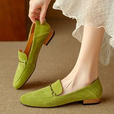 These loafers are designed in a timeless, minimal silhouette, so you'll be sure to wear them often. Made from soft leather, soft bottom that ensure all-day comfort. Wear yours with tailoring and denim alike. Color: Blue/Black/GreenMaterial: SheepskinLining: SheepskinInsole: Sheepskin（Unmovable）Sole: RubberHeels: 2 cm/0.78"Fit: Medium to Wide, Runs Normal.Origin: Made in China Production Time: About 5-7 days (Any exceptional case will email you, Please pay attention to your email left) Shipping T Student Fashion, Comfort Wear, Retro Chic, Rubber Heels, Loafers For Women, Black Green, Loafer Shoes, Shoe Collection, Pay Attention