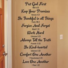 a wall decal with the names of bible verses on it in a hallway