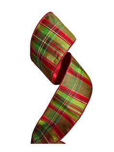 a red and green plaid ribbon on a white background