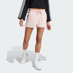 adidas ALL SZN French Terry Shorts - Pink | Women's Lifestyle | adidas US Sporty Adidas Bottoms With Logo, Sporty Adidas Jogging Bottoms, Sporty Short Bottoms With Three Stripes, Casual Bottoms With Built-in Shorts For Jogging, Casual Stretch Athletic Shorts With Three Stripes, Adidas Athleisure Bottoms With Built-in Shorts, Adidas Sportswear Bottoms For Jogging, Adidas Bottoms With Built-in Shorts For Streetwear, Adidas Sportswear Jogging Bottoms