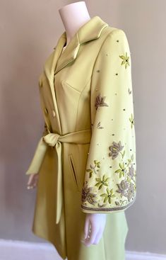 Vintage 1970s LILLI ANN Heavily Beaded Embroidered Double Breasted Knit Coat Pearl & Rhinestone Embellished Pistachio Color Size Small - Etsy Elegant Long Embroidered Outerwear, Elegant Long Outerwear With Intricate Embroidery, Elegant Hand Embellished Long Sleeve Outerwear, Elegant Long Sleeve Hand Embellished Outerwear, Elegant Fitted Hand-embellished Outerwear, Elegant Fitted Hand Embellished Outerwear, Spring Wedding Long Coat Outerwear, Fall Wedding Embellished Outerwear, Spring Wedding Long Coat