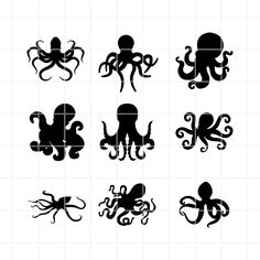 octopus silhouettes are shown in black and white