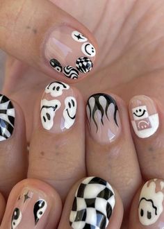 Gothic Short Nail Designs, 90s Inspired Nail Designs, Cartoon Themed Nails, Nail Art Pictorial, Beyond Wonderland Nails, Male Nail Art Black, Nail Art Grunge, Nail Ideas For Men, Male Nail Designs