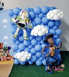 the balloon sculpture is made to look like toy story characters