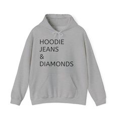 This 'Hoodie, Jeans & Diamonds' design brings a fun and positive vibe, perfect for those who exude girl power. Stay warm and stylish with this heavy blend hoodie, featuring a spacious kangaroo pouch pocket, adjustable hood, and a comfortable classic fit. Ideal for casual outings, lounging at home, or as a cozy layer during colder weather. Great for women and girls who appreciate empowerment and a touch of sparkle. Perfect for everyday wear or as a gift for birthdays, holidays, or special occasio Diamond Hoodie, Lover Girl, Hooded Jumper, Hoodie Aesthetic, Aesthetic Hoodie, Kangaroo Pouch, Oversized Hoodie, Heavy Fabric, Hand Warmers