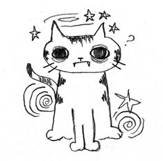 a drawing of a cat with stars on its head