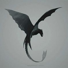 a drawing of a black dragon flying in the sky