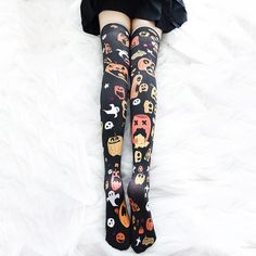 Color: Black Material: Velvet Size Length(cm)(inch) Leg circumference(cm)(inch) One Size 61/24.01 20-44/7.87-17.32 Pumpkin Socks, Thigh Socks, Over The Knee Socks, Gothic Halloween, Pumpkin Print, Halloween Pumpkin, Over The Knee, Halloween Pumpkins, Spring Outfits