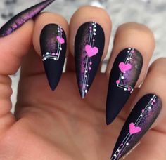 80+ Valentine's Day Nail Designs To Set Your Heart Aflutter - Blush & Pearls Shimmer Nail Art Designs, Crazy Valentines Nails, Extravagant Nails Designs, Darker Nails, Goth Valentines Nails, Gothic Valentines Nails, Dark Valentines Day Nails, Unique Valentines Nails, Magical Nails