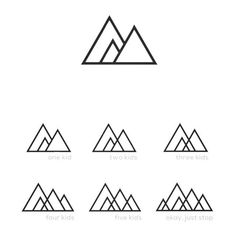 the mountain logo is shown in black and white, with four different mountains on each side