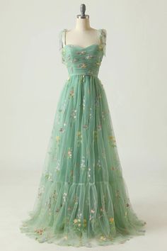 Zapaka Women Green Prom Dress A-Line Sleeveless Long Homecoming Dress With Embroidery – ZAPAKA Fairytale Bridesmaid Dresses, Floral Tulle Prom Dress, Heidi Cartoon, فستان زهري, Mint Green Prom Dress, Princess Party Dress, Floral Dress Formal, Long Formal Gowns, Dress Graduation