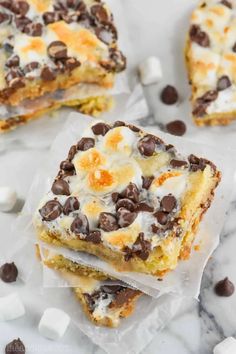 chocolate chip cookie bars with marshmallows on top