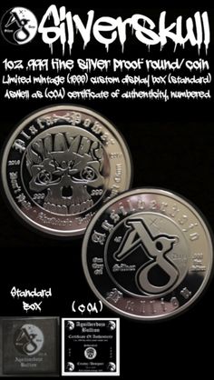 two silver colored coins with the words giverskill on them and an image of a skull