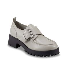 Marc Fisher-Hazelton Platform Loafer Preppy and polished meets grunge in the Hazelton loafers from Marc Fisher. The classic silhouette features tailored details like a moc toe and a intricate stitching, while the lug sole and buckle accent add an edgy twist. Grey Platform Shoes, Fall Loafers With Buckle Closure And Almond Toe, Fall Almond Toe Loafers With Buckle Closure, Moc Toe Moccasins For Office In Fall, Office Moccasins For Fall With Moc Toe, Fall Office Moc Toe Moccasins, Gray Round Toe Loafers For Formal Occasions, Gray Leather Loafers With Flat Heel, Gray Leather Loafers For Formal Occasions