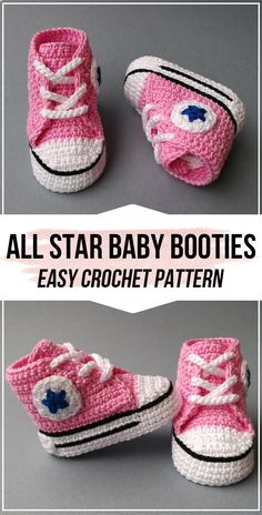 crocheted baby booties with the words all star baby boots easy crochet pattern