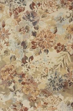 an area rug with flowers and leaves on the ground, in beiges and browns