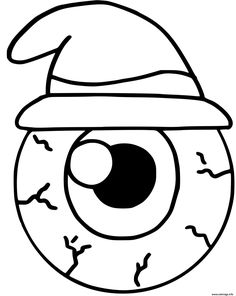 a black and white drawing of an eye wearing a hat