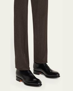 Santoni oxfords in onepiece calf leather    Goodyear construction    Stacked heel    Almond toe     Laceup vamp     Made in Italy Oxford Dress, Leather Dress, Bergdorf Goodman, Stacked Heel, Calf Leather, Almond, Oxford, Tops Designs, In Italy