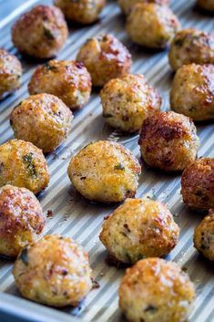 cooked meatballs on a baking sheet ready to be eaten