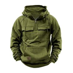 an army green hoodie on a white background