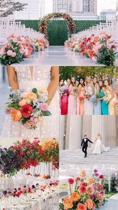 a collage of photos showing different types of flowers and people in formal attires