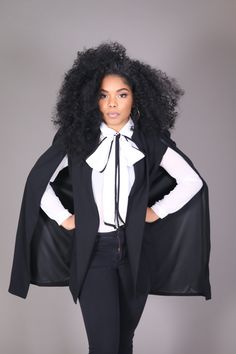 Black Cape Blazer – The Kyra Danaya Collection Black Cape Outfit, Cape Blazer Outfit, Cape Coat Outfit, Which Outfits, Wizard Fashion, Mens Cape, Black Fashion Bloggers, Cape Outfit, Cape Fashion