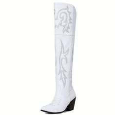 variants11 White Knee-high Boots For Fall, White Faux Leather Knee-high Boots For Fall, White Block Heel Knee-high Boots For Fall, Spring Knee-high Polyurethane Heeled Boots, Spring Knee-high Heeled Boots, Spring Knee-high Heeled Boots In Polyurethane, White Wide Calf Knee-high Heeled Boots, Trendy White Wide Calf Knee-high Boots, White Faux Leather Knee-high Boots For Spring