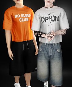 two young men standing next to each other in front of a black background with no sleep club written on them