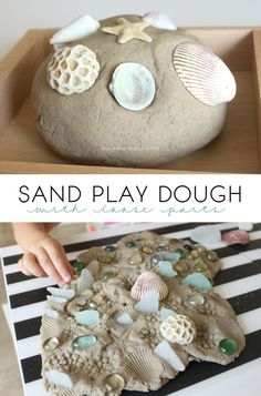 an image of a rock with shells on it and the caption says sand play dough