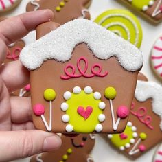 a hand holding a decorated gingerbread with icing